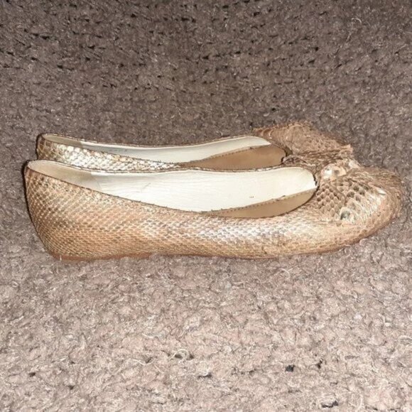 MIU MIU-PRADA Gold/Tan Snakeskin Leather Flats-Bow Detail-Sz 36.5-Very Good - Picture 2 of 7